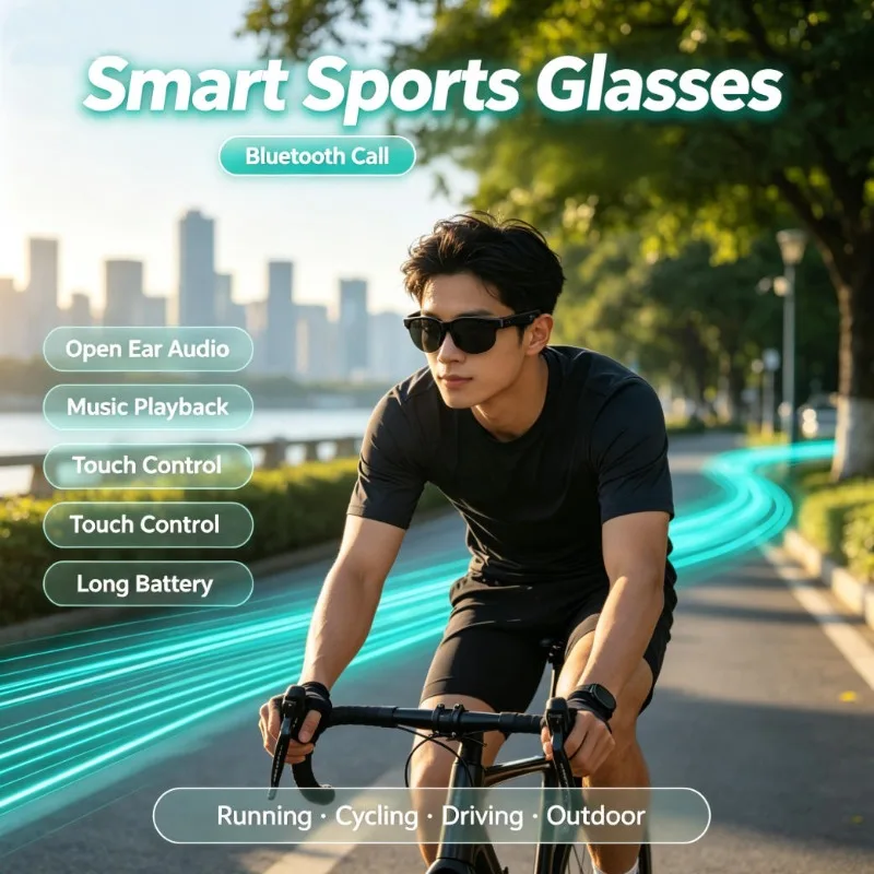 Smart Sports Glasses Open Ear Audio Bluetooth Call Touch Control Music Playback Long Battery for Cycling Running Driving Outdoor