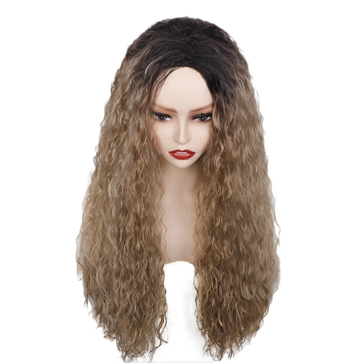 Wig, African long curly hair, European and American gradual change color corn perm wig chemical fiber wig headgear
