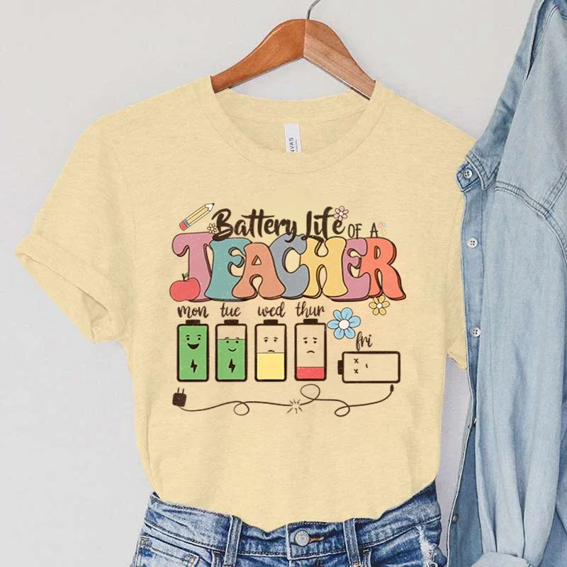 Camiseta con estampado de vida útil de la batería del profesor, camiseta de verano para mujer, camisetas informales para mujer, camisetas de manga