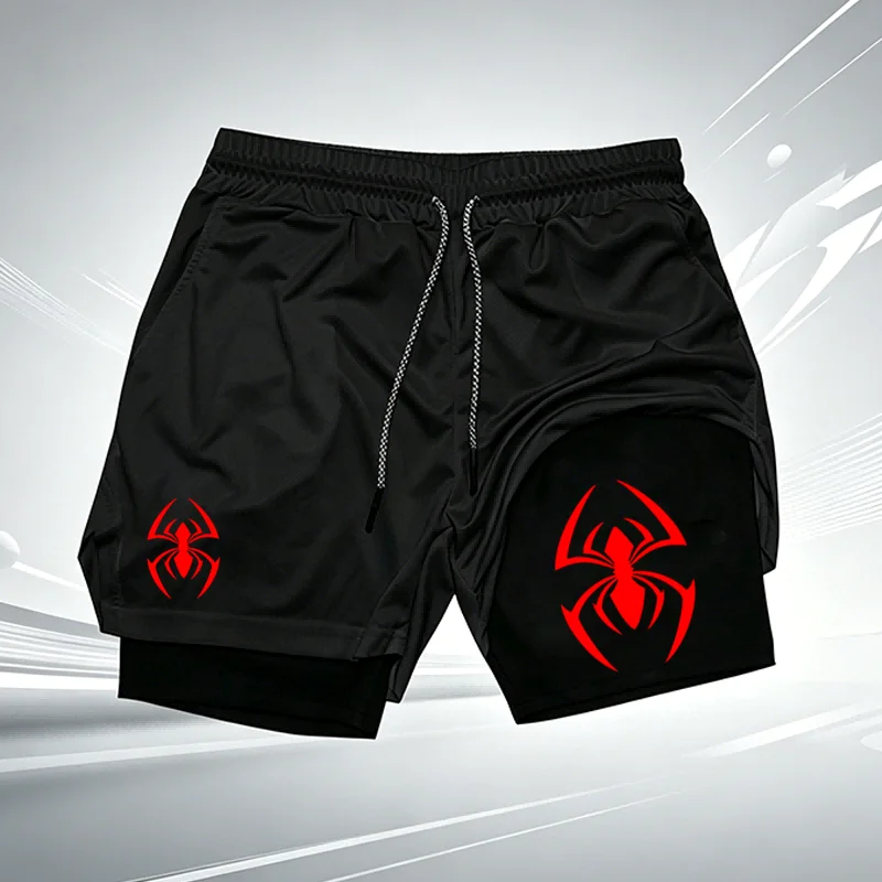 

Red Spider Logo 2-in-1 Compression Gym Shorts Men Quick Dry Liner Workout Training Running Sports Athletic Casual Shorts wx201