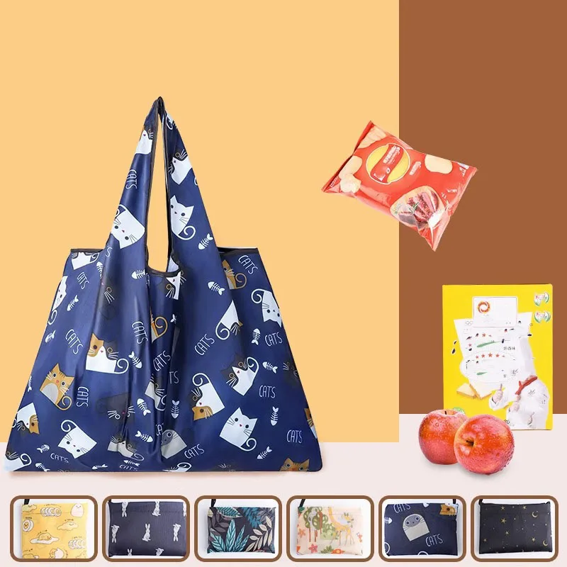 Thickened Cartoon Foldable Portable Supermarket Shopping Bag, Grocery Bag, Vegetable Bag, Large Capacity Eco-friendly Handbag