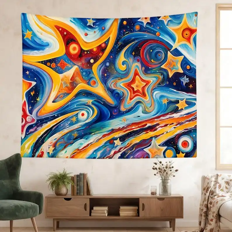 Colorful Abstract Starry Sky Tapestry Flowing Galaxy Wall Hanging Vibrant Universe Decoration Modern Aesthetics Room Art