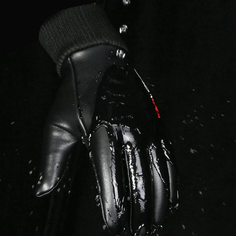 Two Fingers Flip-Up Gloves, PU Leather Warm Gloves, Waterproof and Cold-Proof, Winter Outdoor Cycling, Driving and Fishing