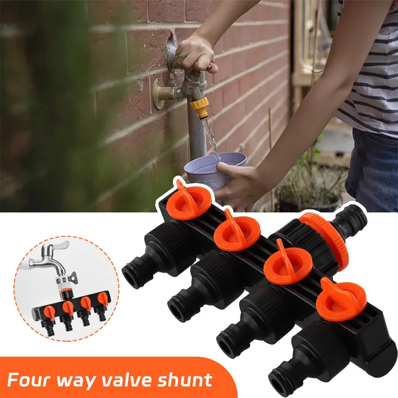 plastic Garden Watering Connector Distributor Faucet 4Way Hose Diverter With Valve Water Distributor For Outdoor Faucet Sprinkle