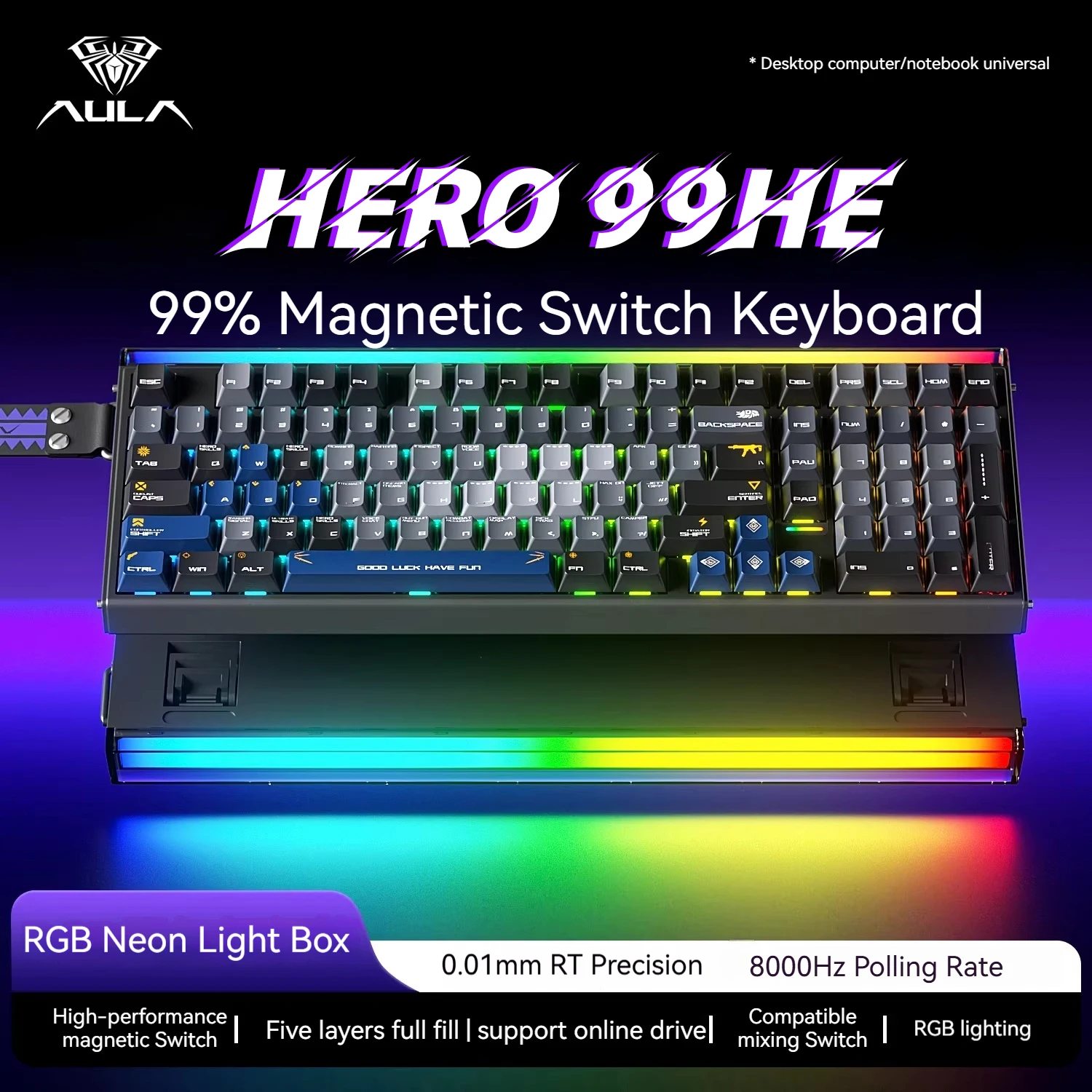AULA Hero 99he Magnetic Keyboard 101Keys 99% layout Wired Trigger 8K Return Gamer Customize RGB Magnetic Switch Keyboard