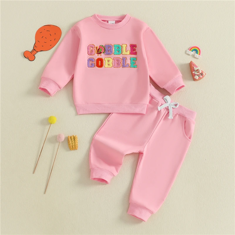 

Fashion Kids Clothes Set Toddler Baby Girls Turkey Embroidery Tops + Trousers 2pcs Baby Thanksgiving Clothing Outfit