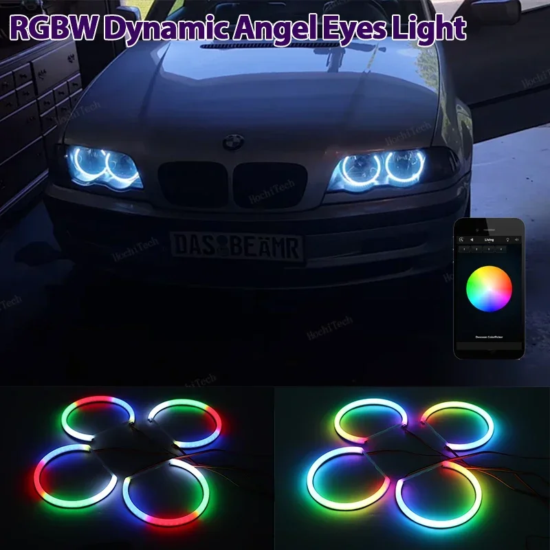 Sequential RGBW multi-colored Phone Remote Control  Ring DRL LED Angel Eyes Kit For BMW 3 5 7 Series E46 E39 E38 Turn Signal