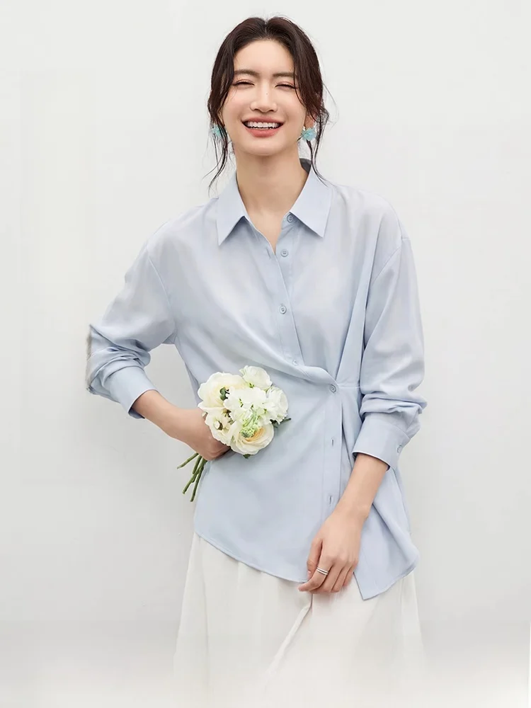 

Women's irt Spring 2026 New Sle Lapel oulder Drop Long Sve Arc Hemline Design Simple Commute Sle Fitted irt