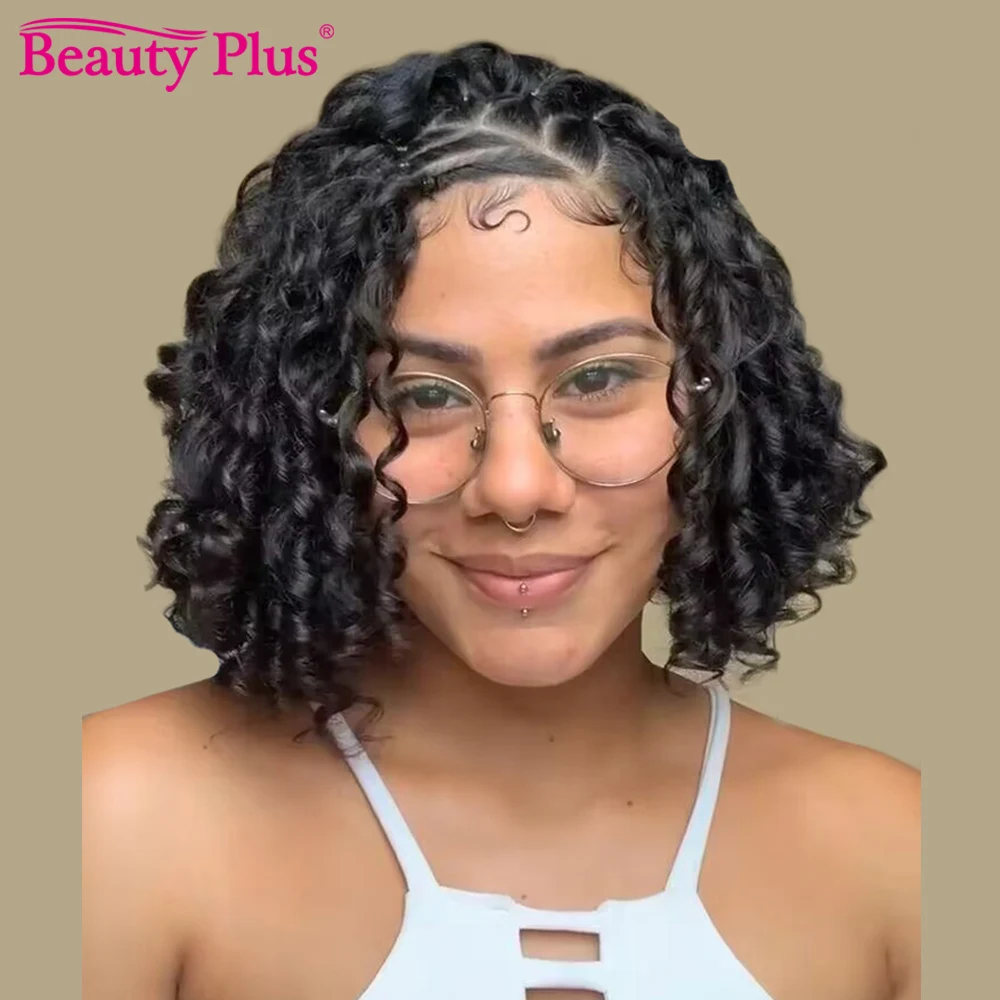 Spiral Pixie Cut Curly 13x4 Transparent Lace Wig Human Hair for African Americian 180 Density PrePlucked with Natural HairLine