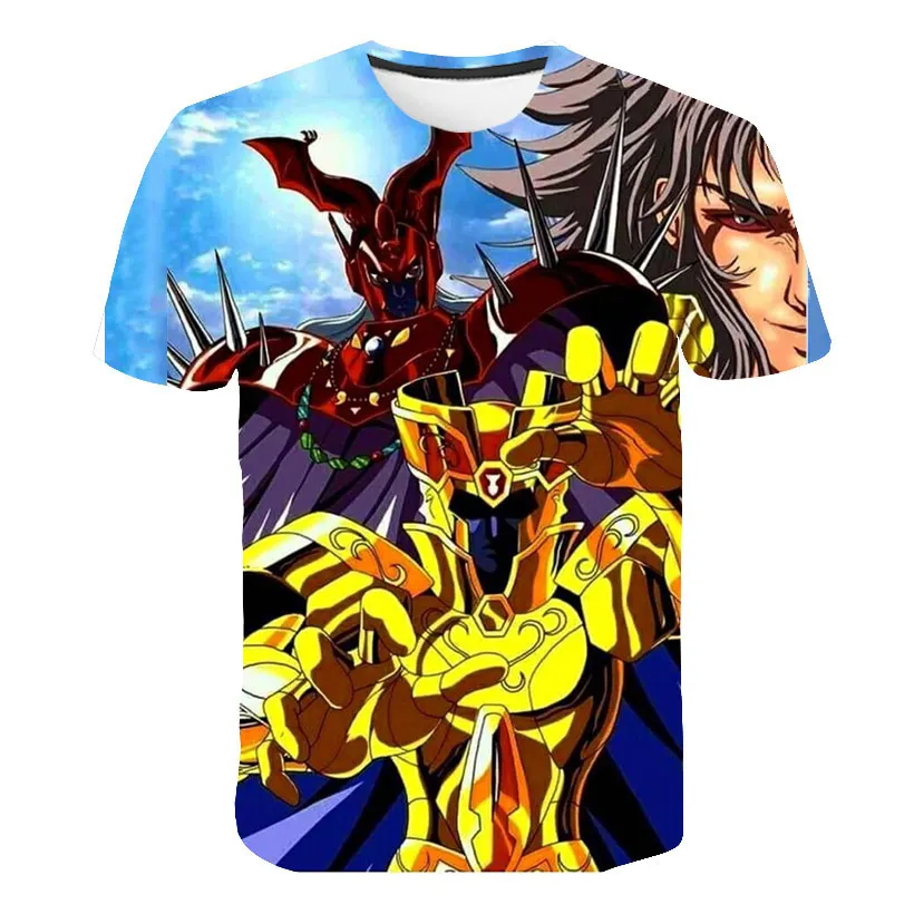 Saint Seiya Japanese Anime Graphics 3D Harajuku Print Front And Back Short Sleeve Men Women Round Neck Customizable T-shirt Tops