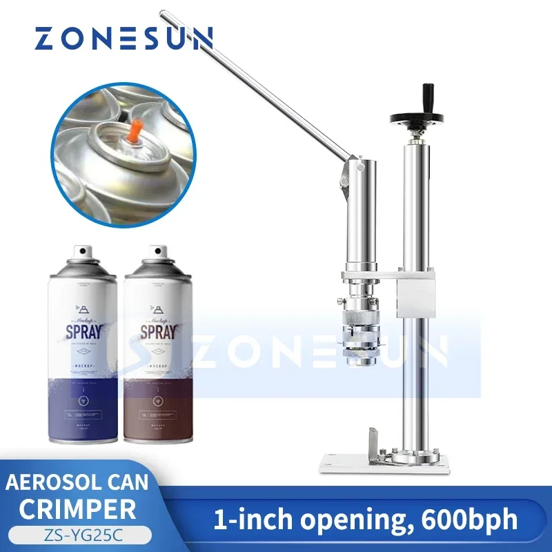 

ZONESUN ZS-YG25C Ручной обжимной станок для аэрозольных баллонов, машина для запечатывания аэрозольных баллонов, укупорщик для аэрозольных баллонов с распылителем, для алюминиевых и жестяных банок