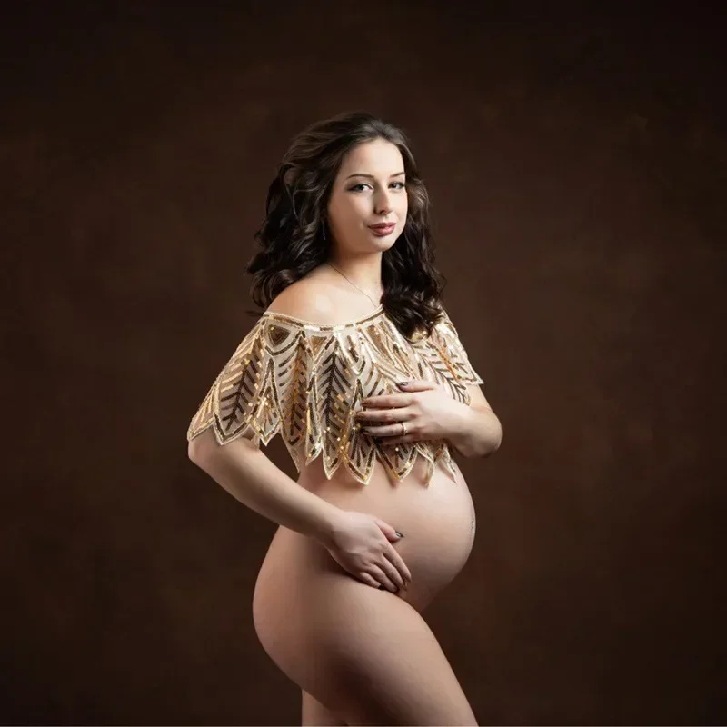 임신 한 여성을위한 출산 사진 케이프 스팽글 탑 사진 소품 스팽글 착용 사진 촬영 액세서리