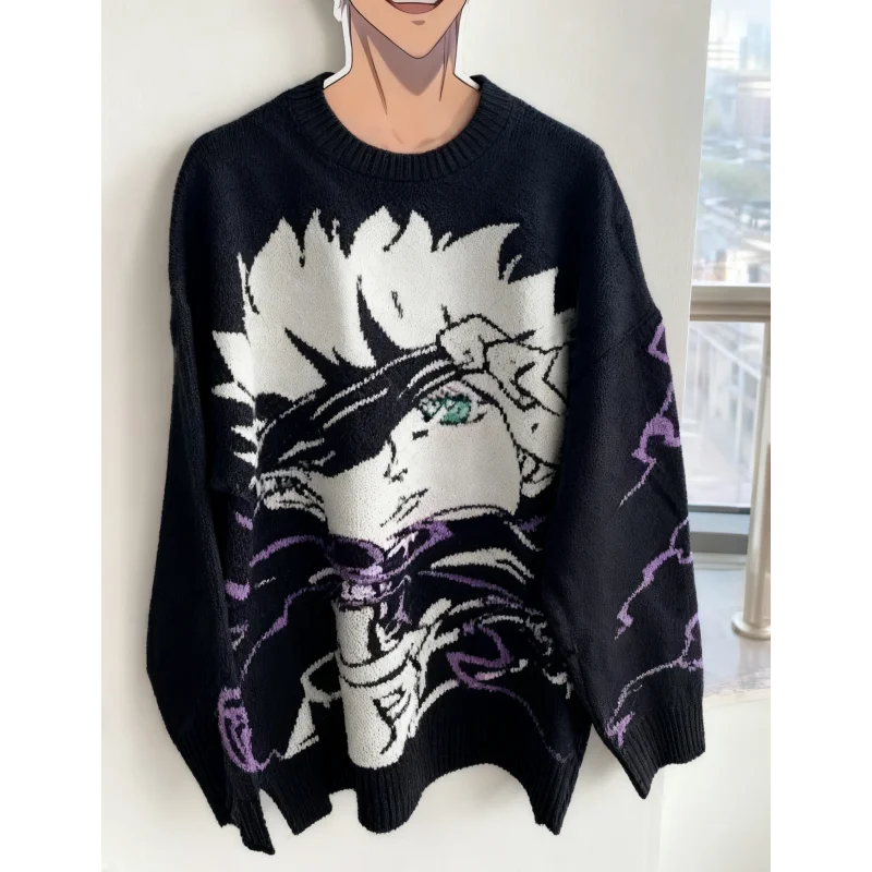 Anime jacquard oversized trui gebreide trui gothic Y2k vintage Amerikaanse stijl high street fashion voor herfst en winter