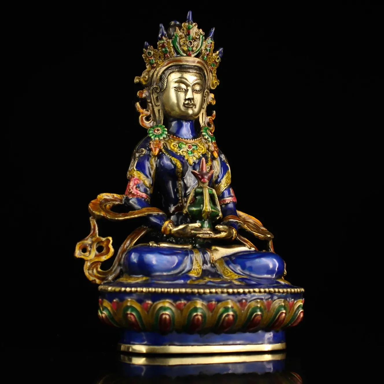 Tibet Buddhism Hand carving Cloisonne Brass Bodhisattva Manjusri Buddha Statue 21cm