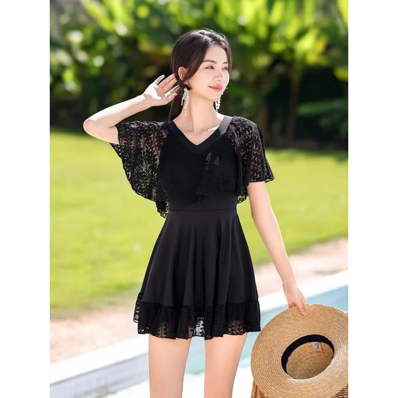 Nuevo Traje de baño de una pieza con falda de manga corta de talla grande para mujer