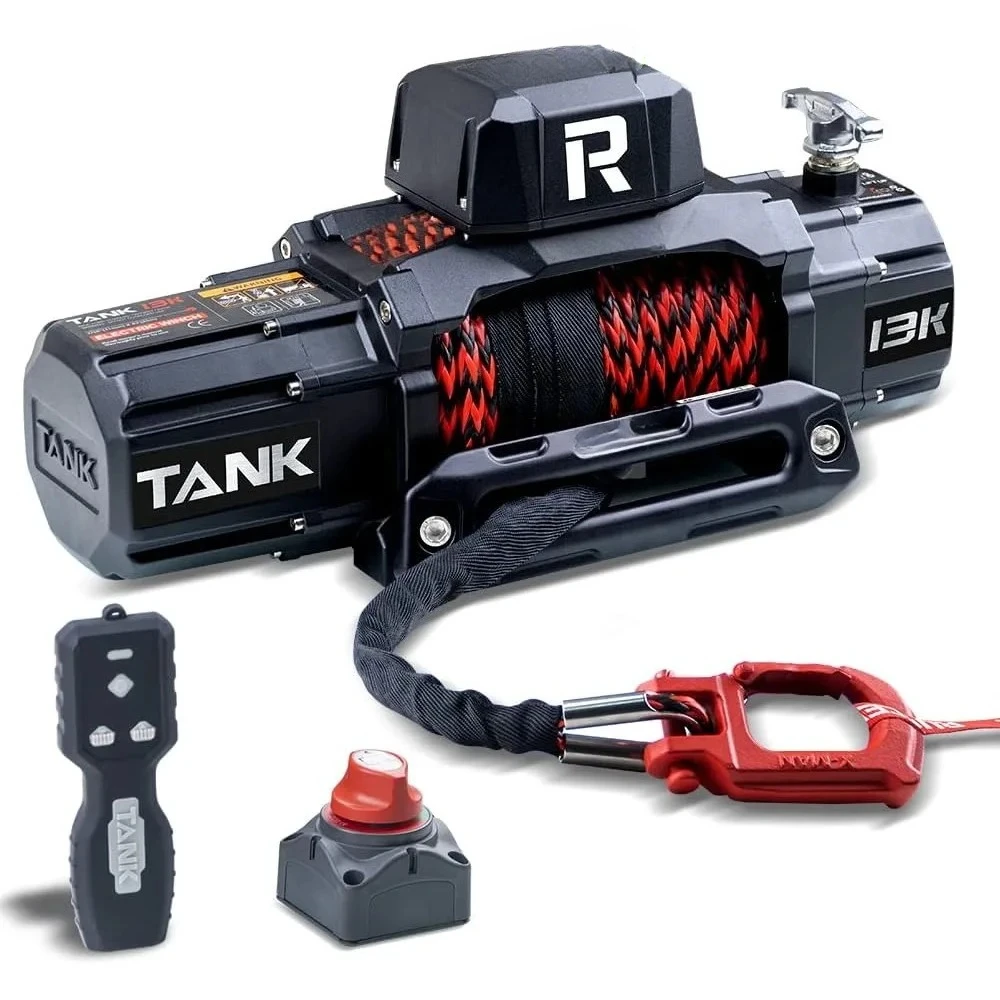 

3500lb New Waterproof Electric Synthetic Rope Winch 12V with Hawse Fairlead,2 in 1 Wireless Remote Control