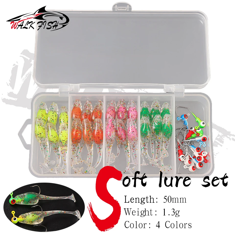 WALK FISH 37 Piece Soft Worm Lures Set 5cm 1.3g TPE Silicone Bait Sea Fish Swimbait Wobblers Goods For Fishing Artificial Tackle