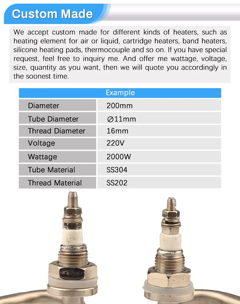 2KW 220V Electric Water Heating Element Tube Heater Food Grade 304 Stainless Steel M16 Thread for Open Bucket Round