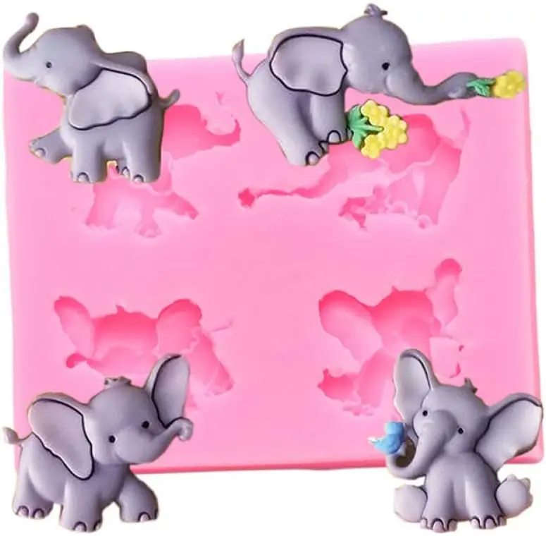 

4 Cavity Cute Elephant Baby Silicone Mold 3d Animal Rose Flower Fondant Candy Chocolate Mould Cake Decoration Accessories