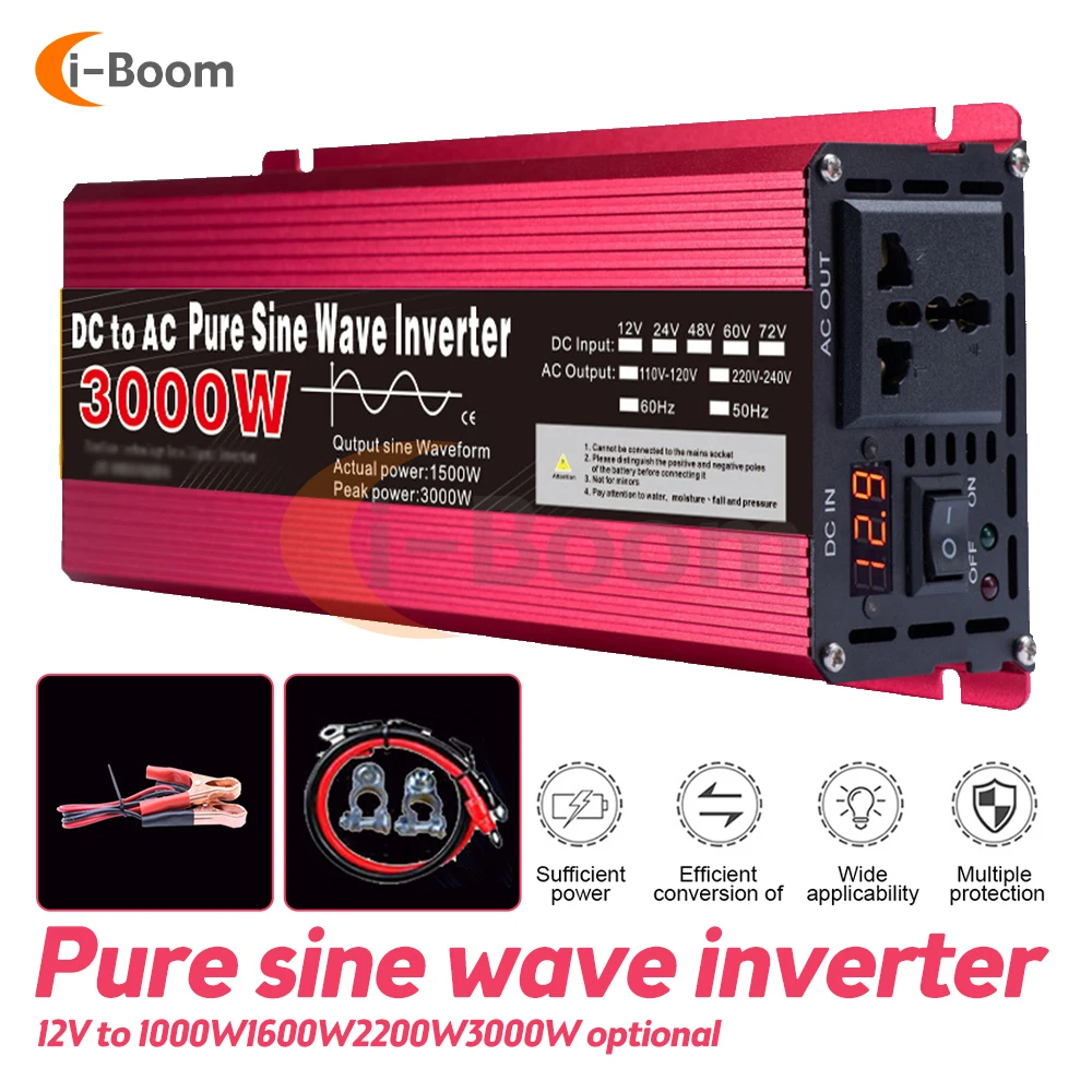 

DC 12V to AC 220V Voltage Inverter 3000W Output Power 95% High Efficiency Inverter Power Supply Car Power Conversion Home Power