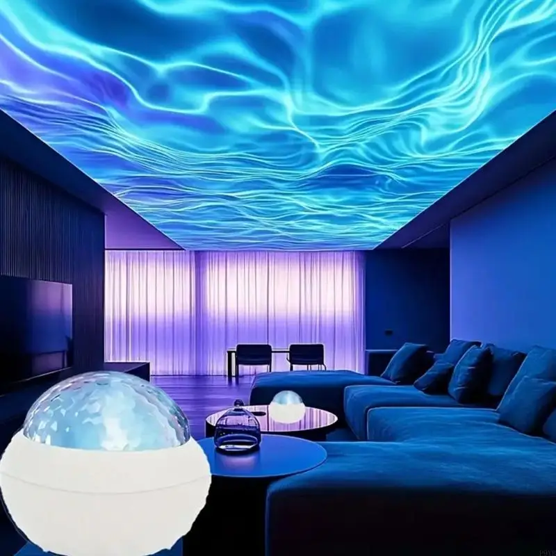 مصباح بروجيكتور LED ديناميكي بتموجات الماء مع جهاز تحكم عن بعد يعمل بمنفذ USB ضوء ليلي كريستالي ملون لتزيين المنزل P9YB