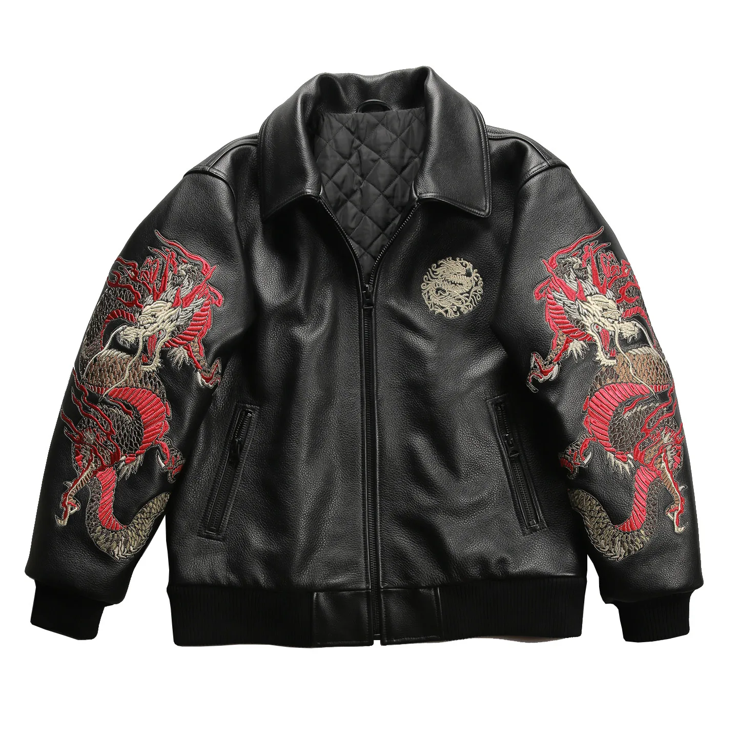 

Зимняя черная мужская куртка из воловьей кожи с лацканами дракона, большие размеры, европейская и американская куртка из натуральной кожи