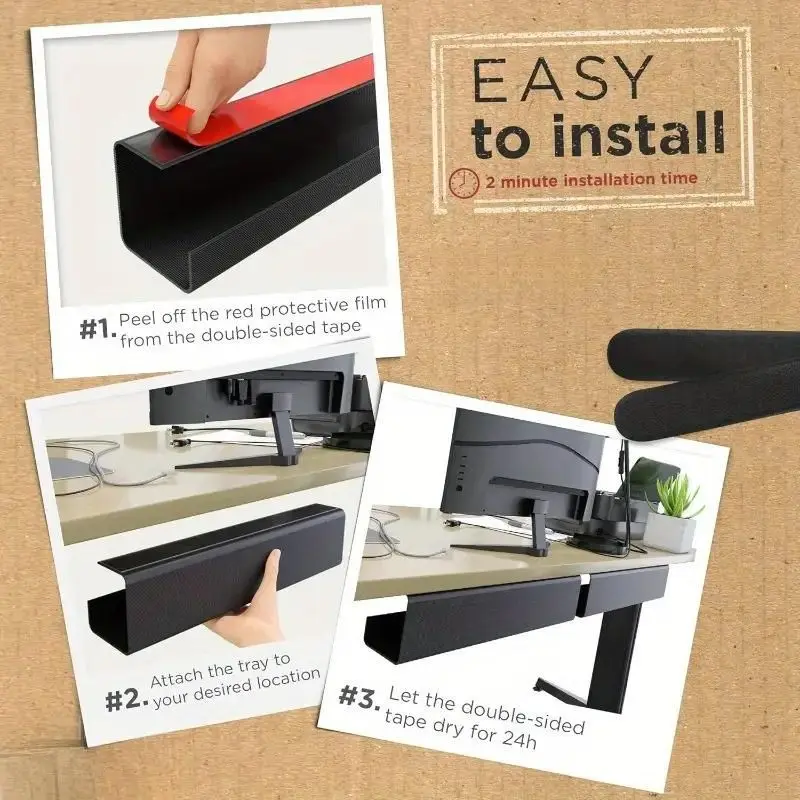 40cm Punch Free Cable Organizer Under Desk PVC Wire Storage Holder Wall Mounted - view 5