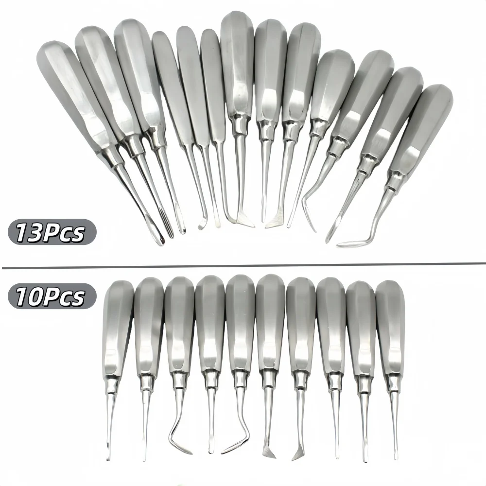 13/10PCS Dental Elevator Set Stainless Steel Curved Root Forceps Plier Hexagon Handle Extraction Kit Dentist Surgica Instruments