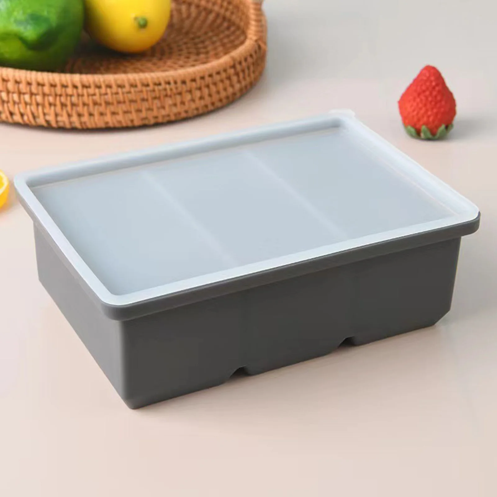 Silicone Ice-Cube Mold 3-Cavity With Lid Food Grade Kitchen Gadget For Ice Chocolate Jelly