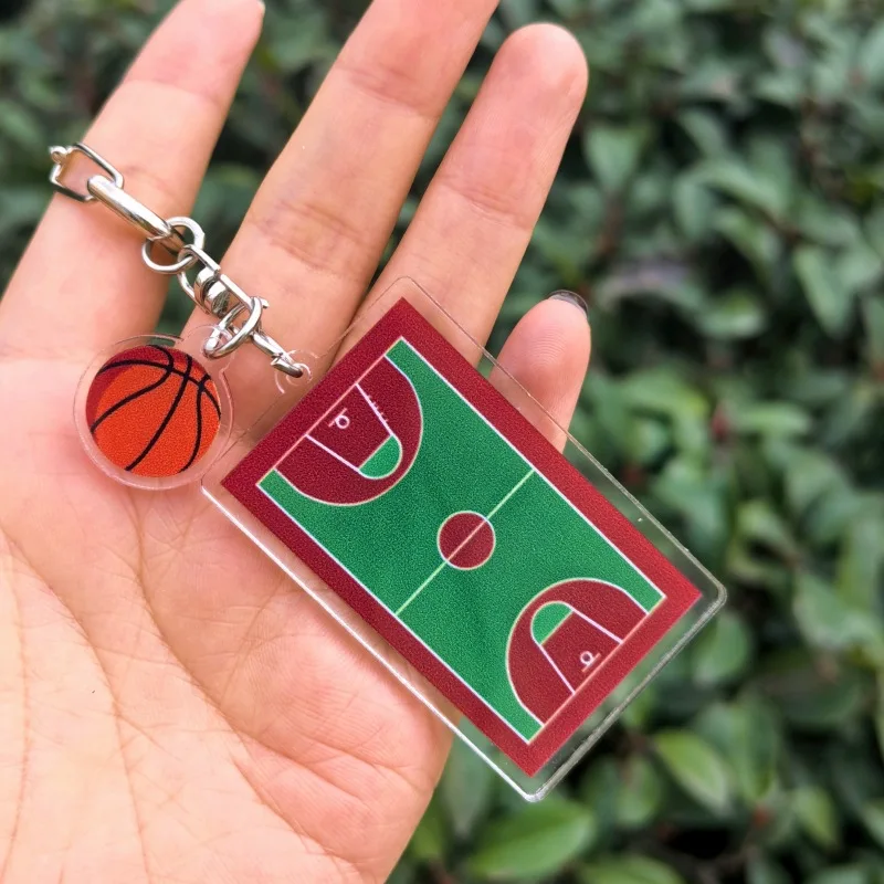 Acrylic Baseball field football field Keychain Double Sided Mini Sports Keyring Bag Pendant Key Chains Souvenir Gift wholesale