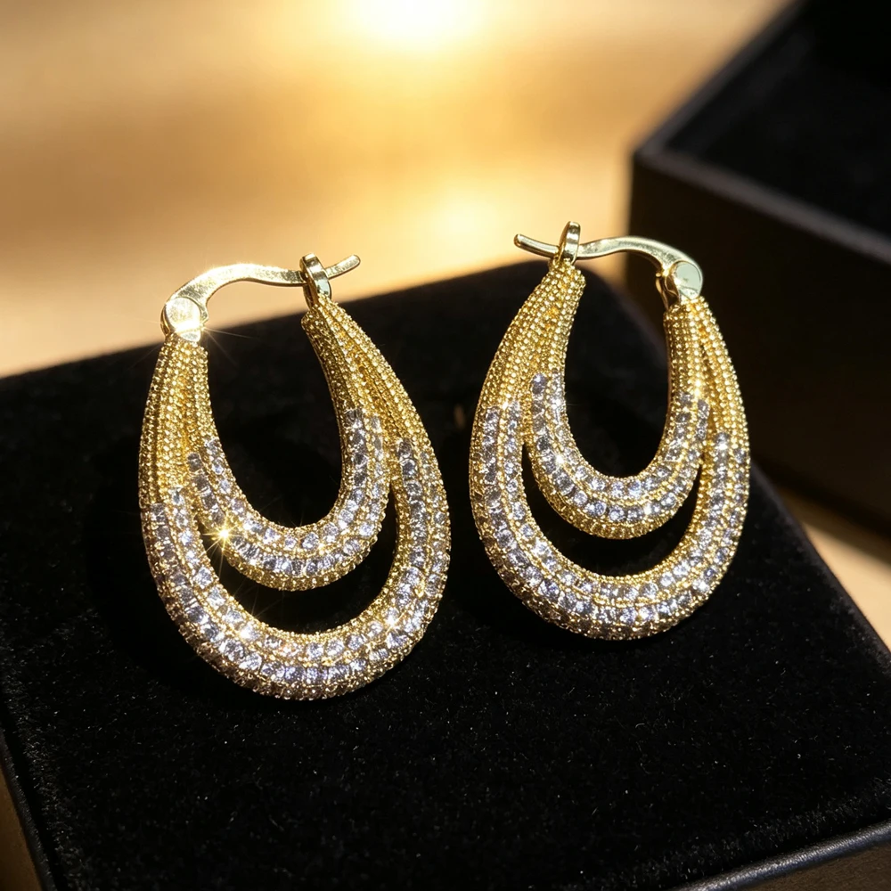 ZAKOL Gorgeous Shiny Cubic Zirconia Hoop Earring for Women Luxury Sliver Gold Color Dazzling CZ Wedding Party Jewelry