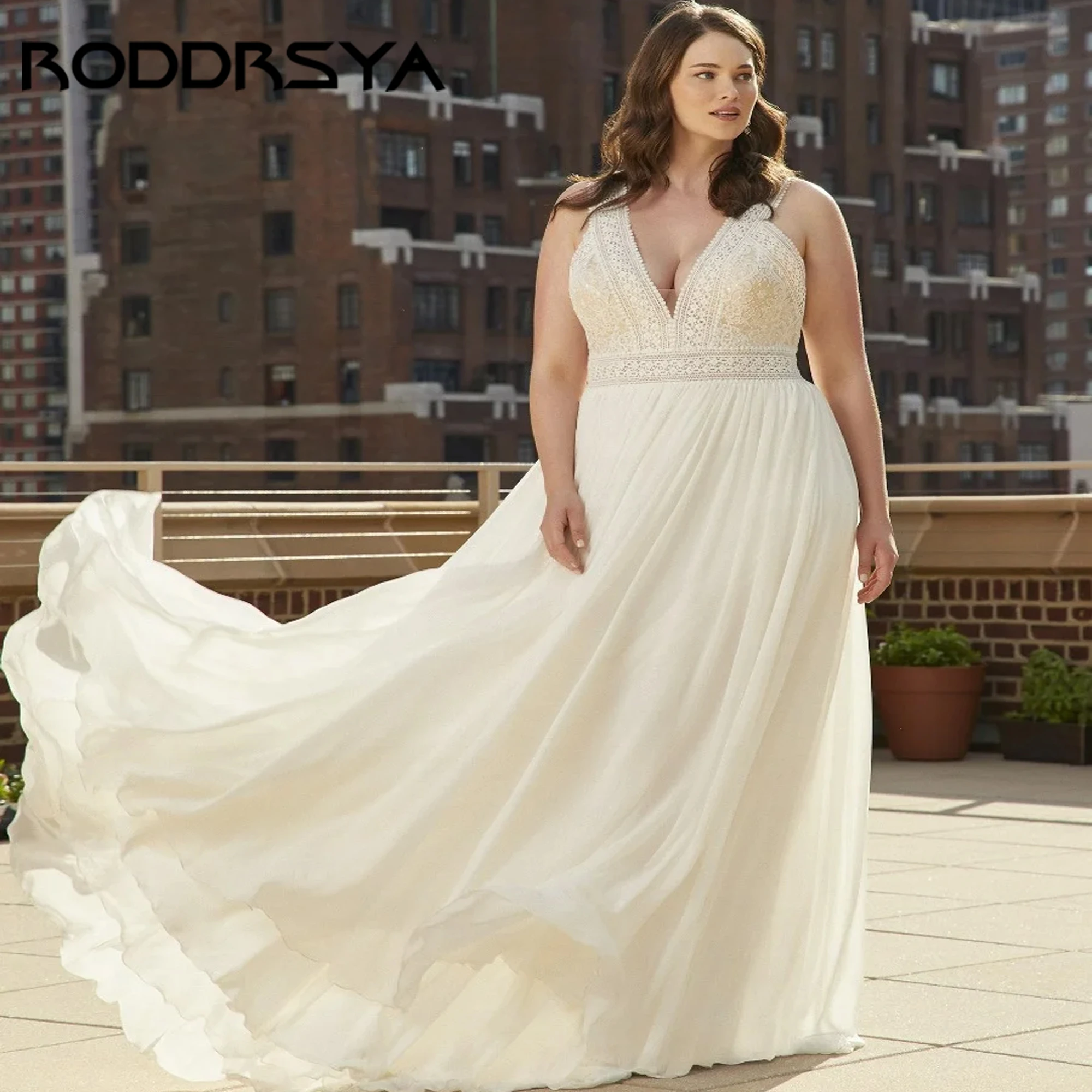 

Civil V-Neck Chiffon Wedding Dresses Sleeveless A-Line Luxury Bride Gowns 2025 Applique Robe De Mariée Illusion Back Customized