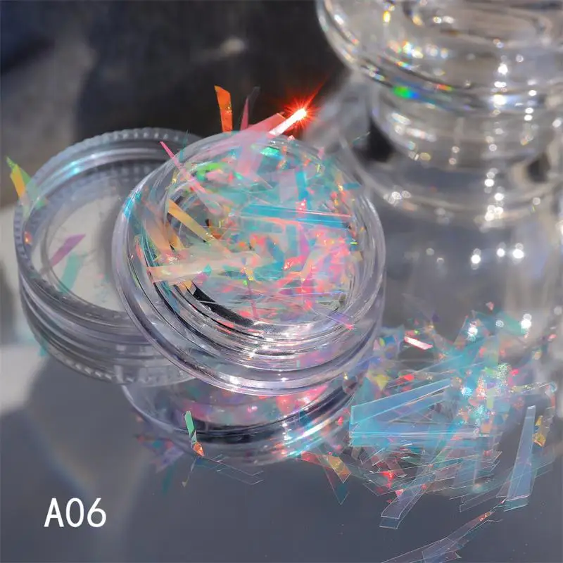 박스 네일 아트 오로라 불규칙한 셀로판 일본 레이저 스티커, 다채로운 전사지, 네일 장식 액세서리