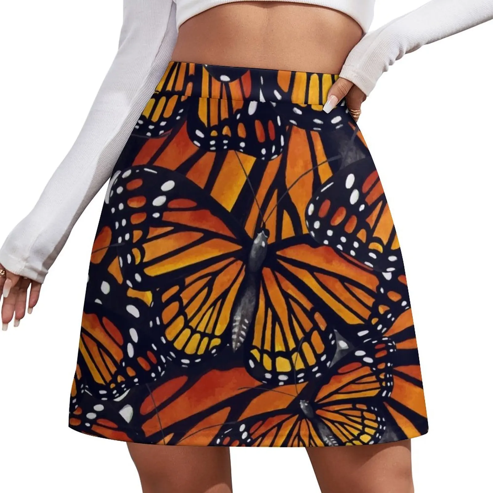 Orange Monarch Butterflies Mini Skirt korean style clothes women 2026 kpop Mini Skirt