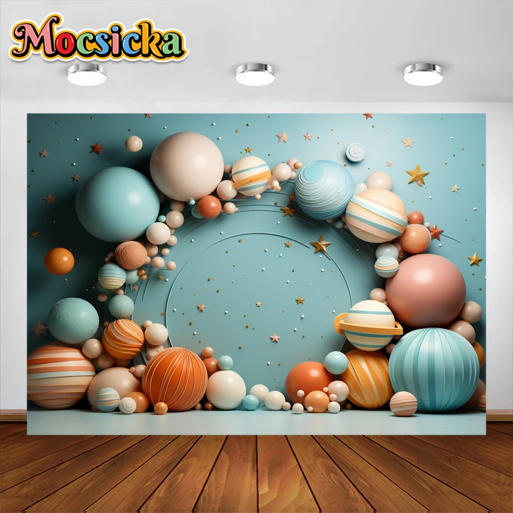 Balão de ar quente fotografia fundo, cortinas azuis, franja folha, lantejoulas, chuveiro de bebê, menino, decoração de aniversário