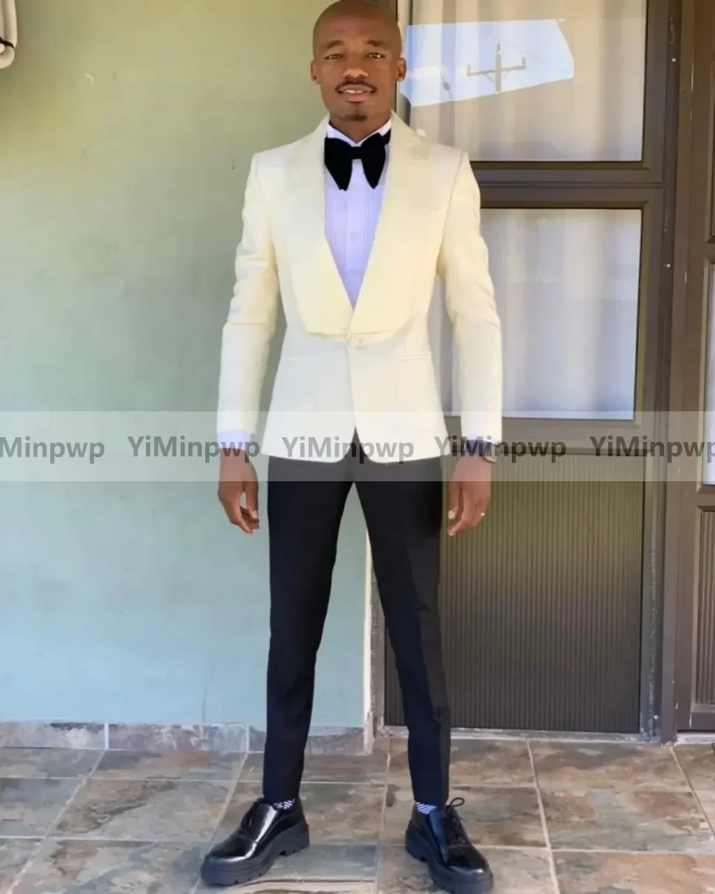 Cream Men Suits 2 Pieces One Button Blazer Sets Wedding Groom Tuxedos Suit terno masculinos completo Jacket+Pants