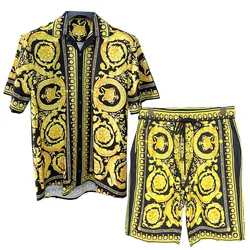 Conjunto de 2 piezas de camisa de manga corta con estampado 3D para hombre, pantalones cortos de playa, informal, vacaciones, verano, marca de lujo, nuevo