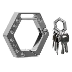 Keychain For Men Hexagon Titanium Alloy Key Holder Carabiner Car Key Holder Small Outdoor Tool Connecting Keychain Accessories