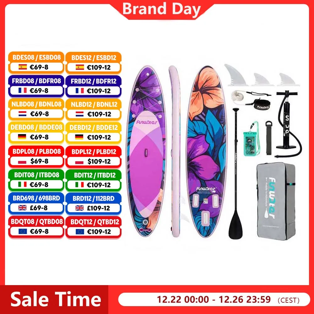 FunWater Stand Up Paddle Board complet antidérapant Sport nautique gonflable Sup Paddle Board planche de surf avec accessoires