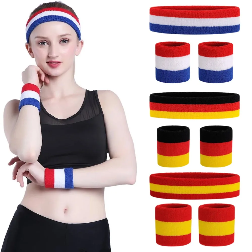 AliExpress New Hot Athletic Sweatband Hairband Headband Wristband Set in 3-Pack Cotton Head Sweat Band for Running Cycling Yoga Spa Wicking