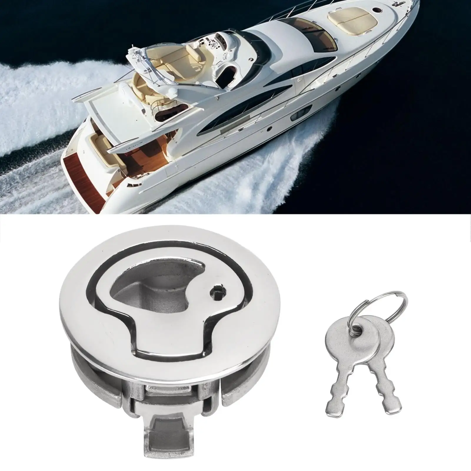 Marine Boat Door Lock Flush Pull 316 Stainless Steel 2in Round Universal Locking with 2 Keys - Ideal for rv and for home