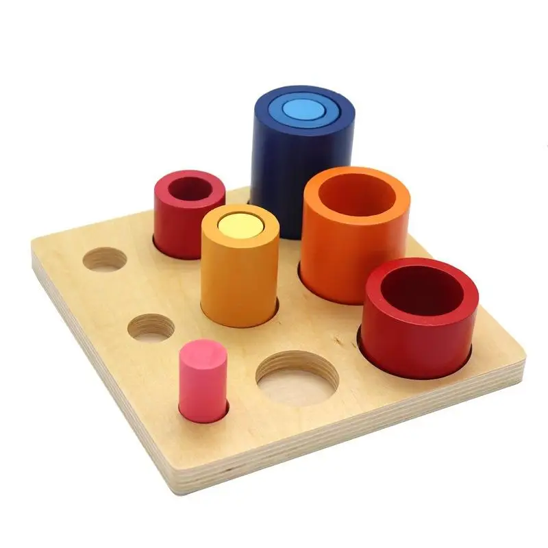 Jouets en bois Montessori pour l'éducation précoce des enfants, différents cercles et cylindres, blocs de couleur assortis, jouet de Cognition