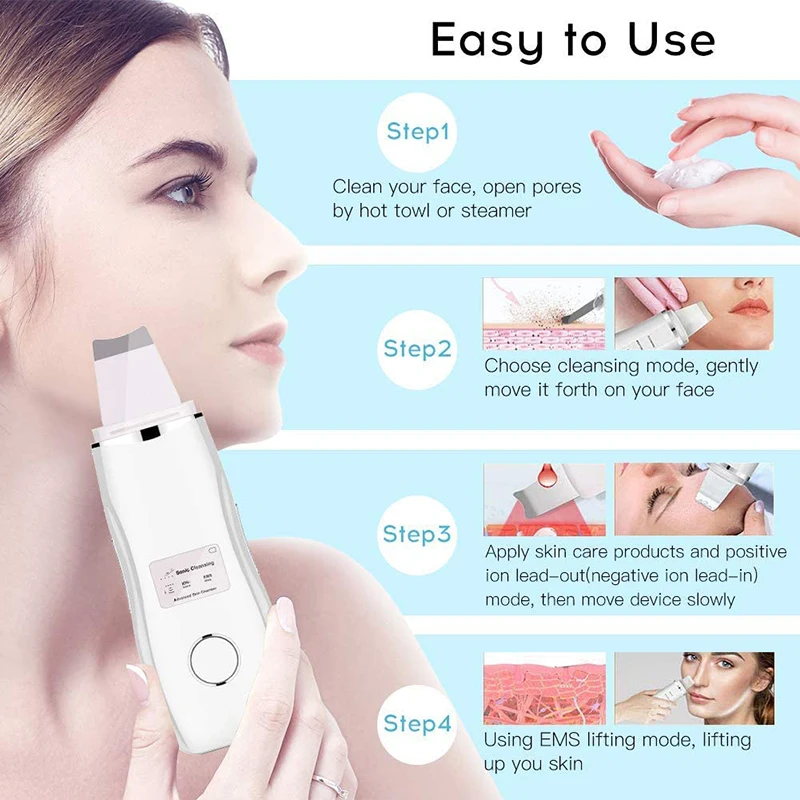 Hot Sale Face Massage Machine Skin Scrubber Facial Spatula Electric Dermabrasion Ultrasonic Ion Skin Scrubber