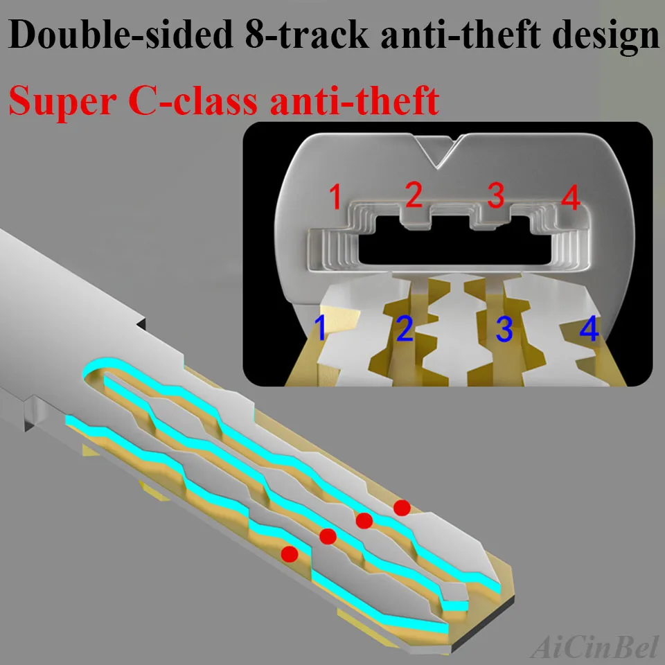 الأمن قفل الباب النحاس اسطوانة مكافحة حدق الفولاذ المقاوم للصدأ المضادة للتصادم شعاع 8 ثعبان الأخدود اسطوانة اللون 10 مفاتيح سوبر C