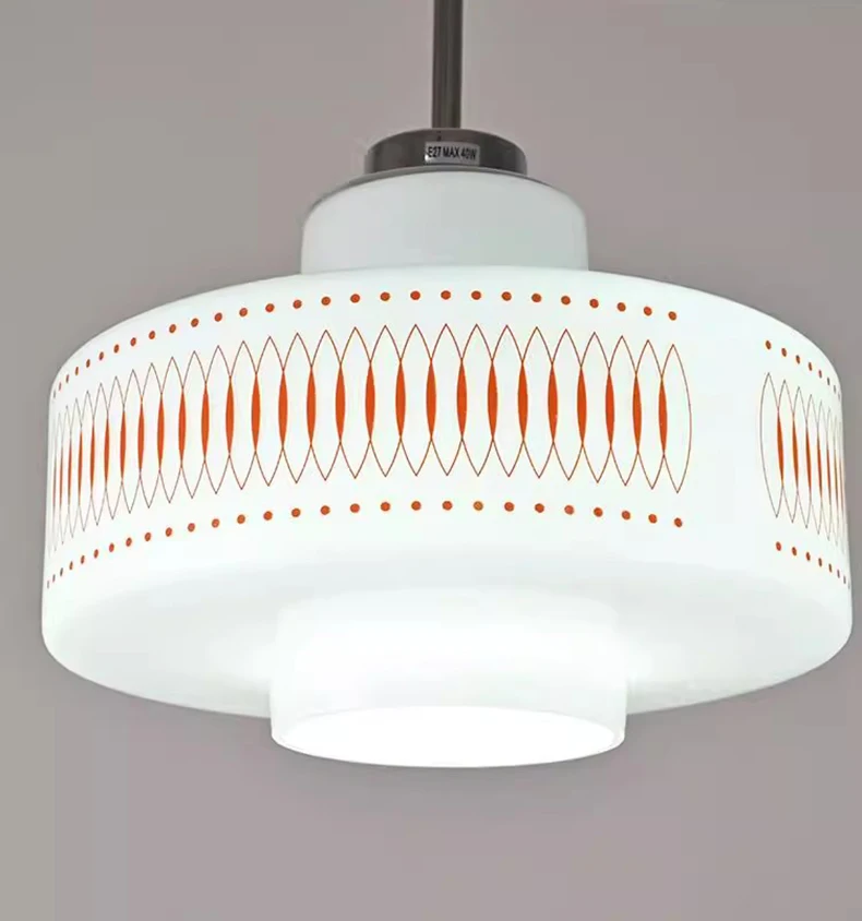Nordic White Glass Pendant Light E27 Bulb Red Line