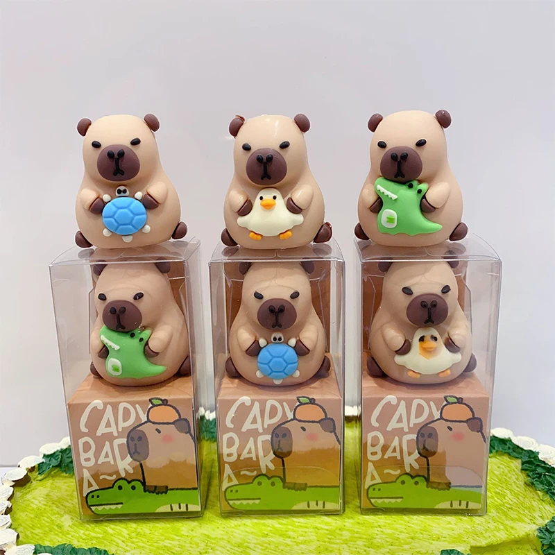 Capybara-sacapuntas creativo con forma de dibujos animados en 3D, sacapuntas de silicona para niños, papelería escolar, regalo para el Día de los niños, novedad