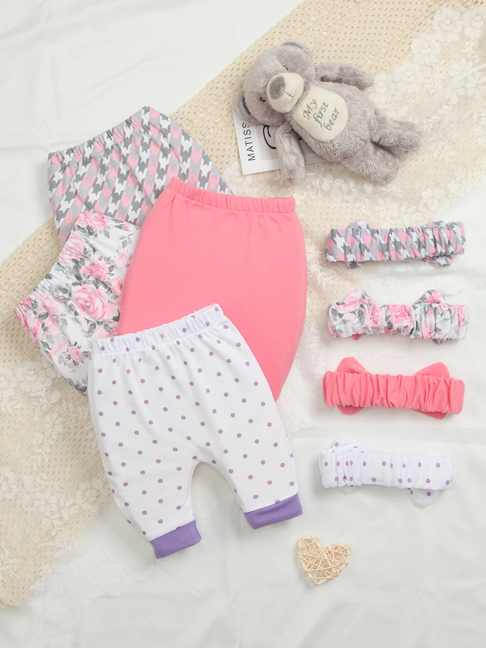 

Комплект из 4 штук: весенние штанишки для девочек с повязками на голову, мягкие хлопковые шаровары для новорожденных, милые леггинсы с цветочным принтом для малышей