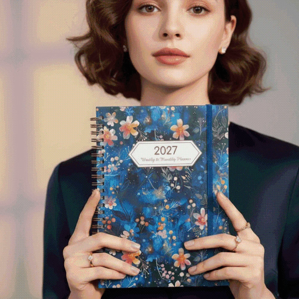 Paper Made 2027 Weekly Planner Solid Color Twin Wire Binding A5 Agenda Book Floral Pattern Flexible Cover Floral Spiral Notebook