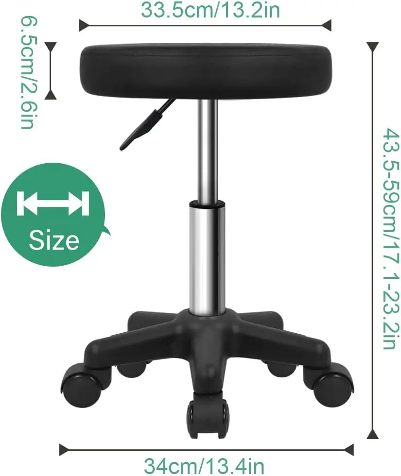 كرسي دوار دائري مع عجلات ، ارتفاع قابل للتعديل ، تدليك الصالون ، أسود