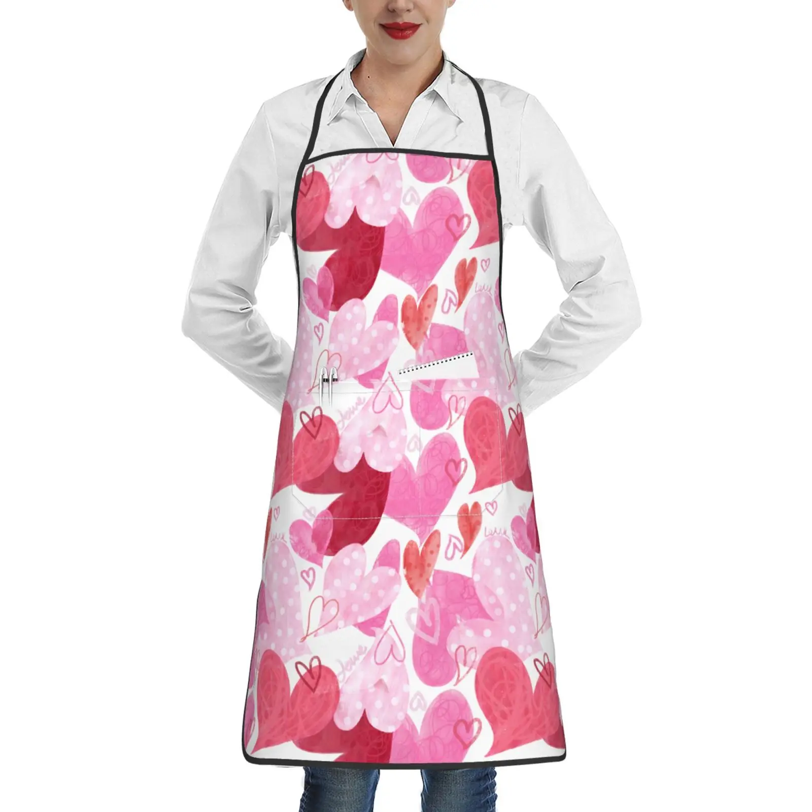 Love Print Waterproof Oil Cooking Apron Chef Aprons for Women Men Kitchen Bib Apron Idea for Dishwashing Cleaning Painting